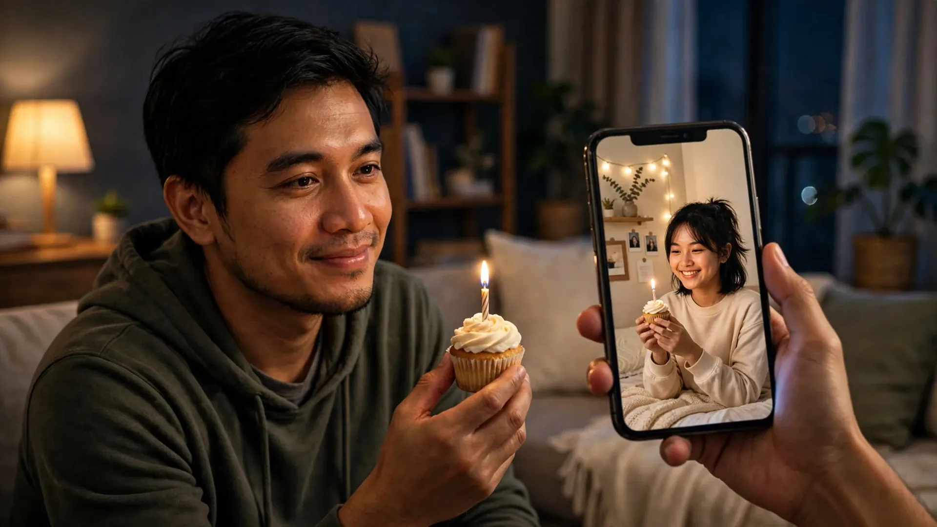 Video call ucapan ulang tahun untuk adik yang baru merantau dengan kue kecil