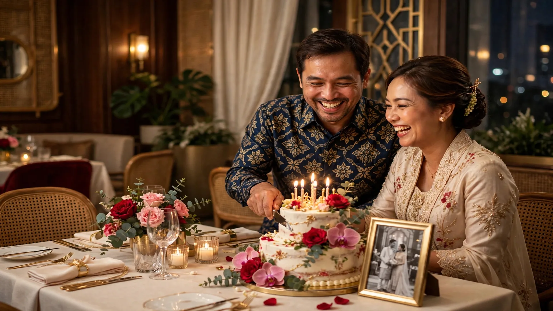 Kartu ucapan ulang tahun untuk suami dengan kue dua tingkat untuk perayaan dobel anniversary