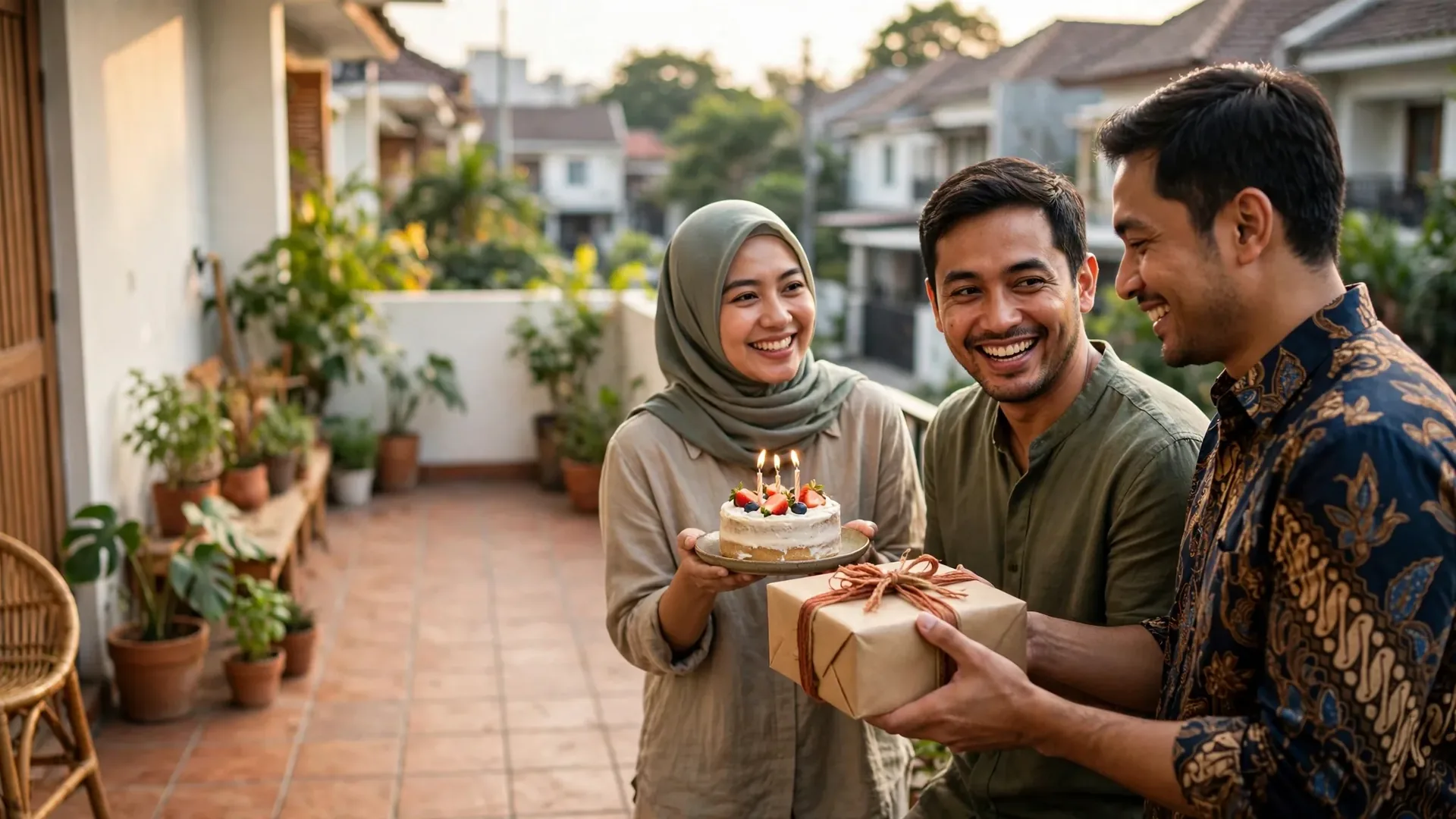 Kartu ucapan ulang tahun untuk teman dengan hiasan pita warna-warni di atas meja